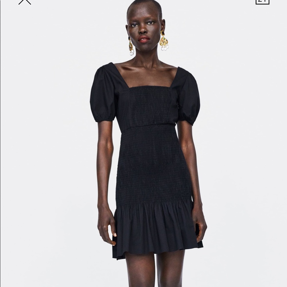 Cotton Black Smocked Dress, NWT